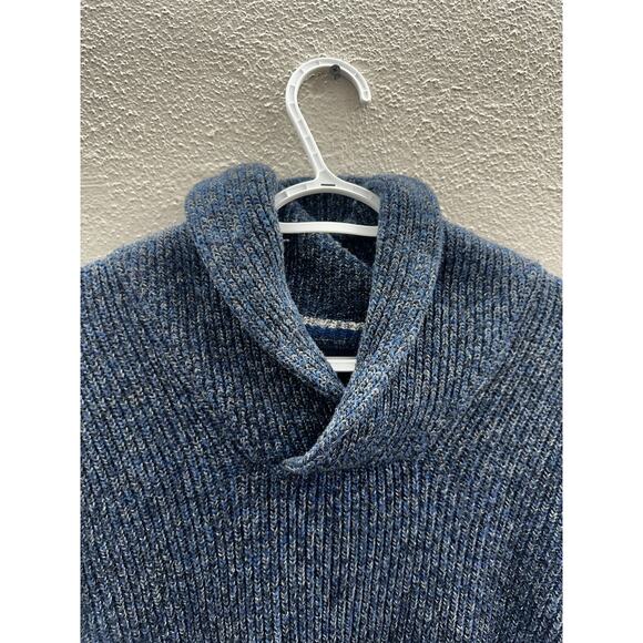 American Eagle Mens Sweater Size Medium Blue Wool Blend Athletic Fit Shawl Neck - Picture 2 of 10